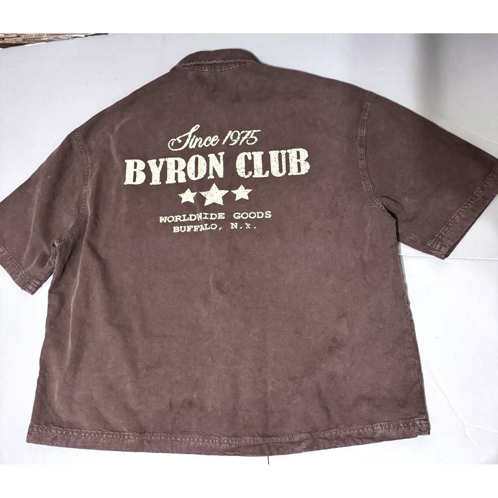 ZARA Man Shirt L Short Sleeve Boxy Crop Workwear Byron Club Brown Garment Dye